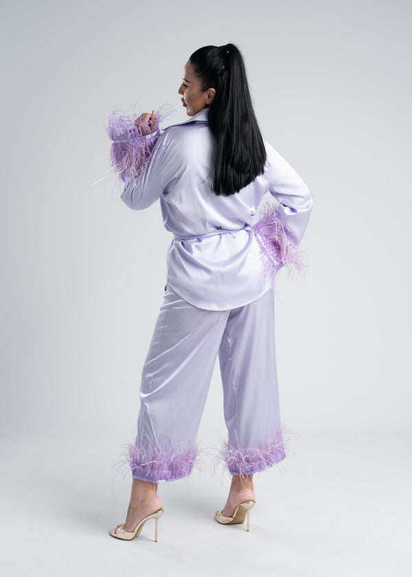 Costum satin mătase cu pene Zeyna