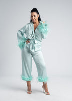 Costum satin mătase cu pene Zeyna