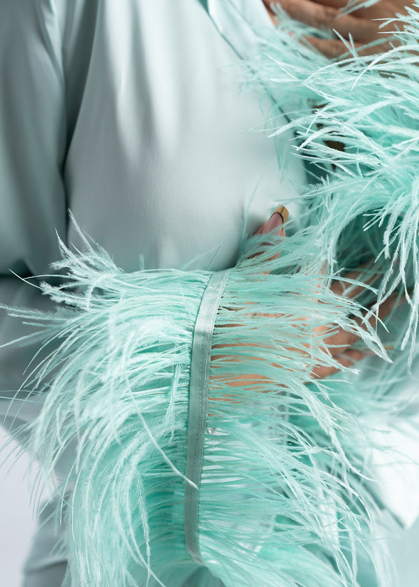 Costum satin mătase cu pene Zeyna